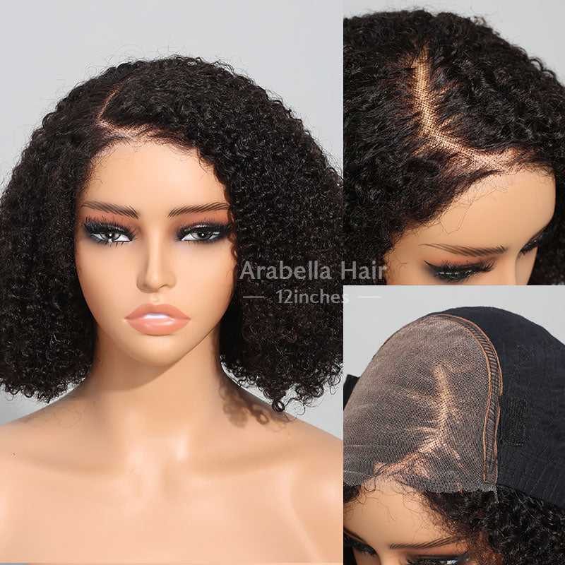 Bob Glueless 6x5 Pre-cut Lace Closure Curly Wig Easy-Wear Upgrade HD Lace Natural Black Human Hair Wig Beginner Friendly