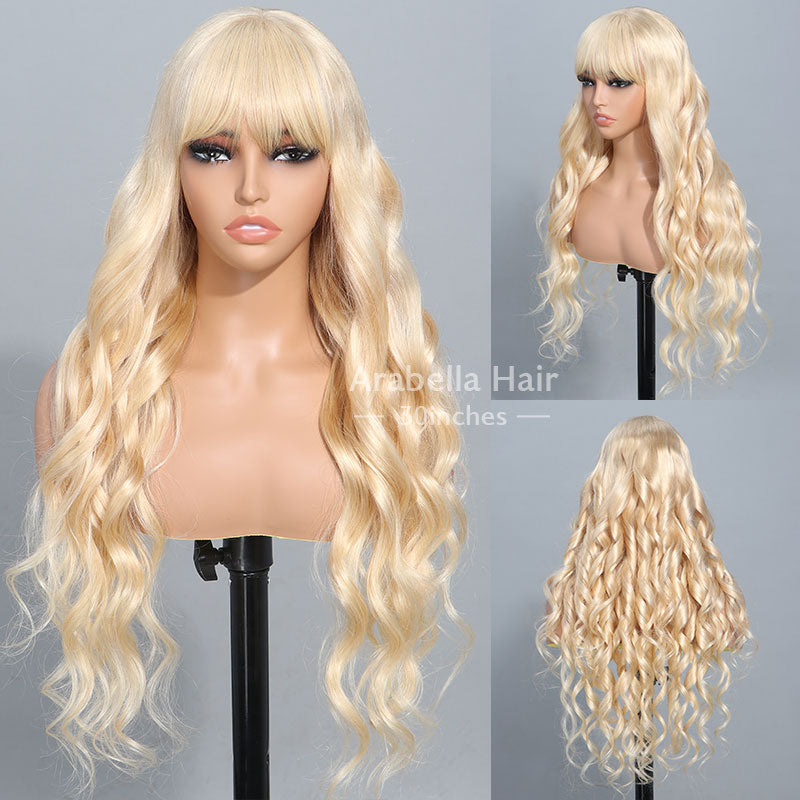613 Blonde Glueless 3x2 Lace Wig Body Wave Color Wigs With Bangs High Quality 100% Human Remy Hair