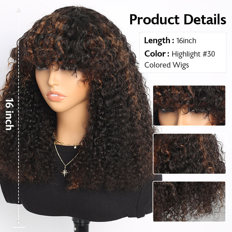 P4/27 Ombre Afro Kinky Curly Wig With Bangs Full Machine Made Wigs Remy Hair