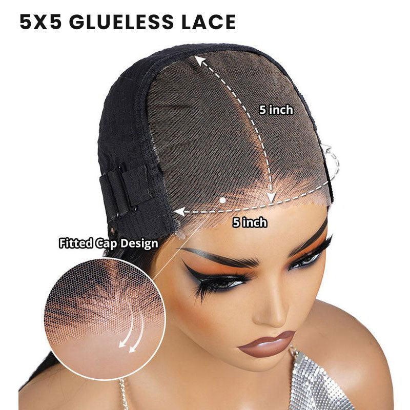 5x5 Lace Closure Glueless Easy-Wear Wigs Straight Pre-Bleached Knots Natural Black Human Hair