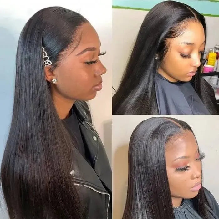 Human hair wig HD Lace Straight 13x4 Frontal Wig Invisible Swiss Lace Wig 18-32 Inch Real HD Lace 180% Density Natual Black Free Part - arabellahair.com