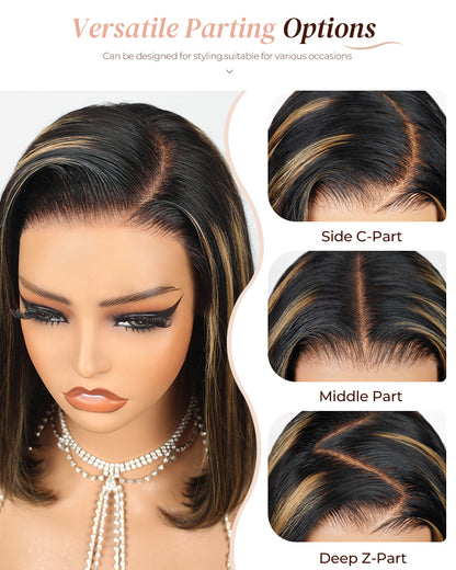 Balayage Highights Colored Straight Bob Glueless 6x5 Pre-Cut Lace Human Hair Wig