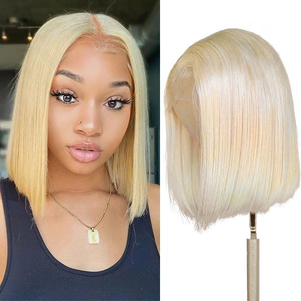 613 Blonde Bob Wig 4*4/13*4 Lace Frontal Human Hair 180% Density Can dye to Red/Pink/Blue/Gray Color Wigs - arabellahair.com
