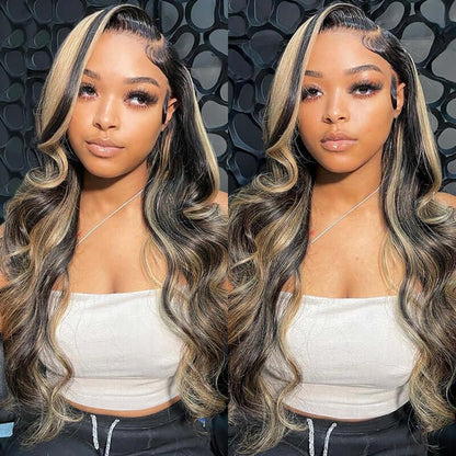 Bogo Sale | Natural Black Loose Wave+ Highlight Gold Sand Color Body Wave-18inches-4x4 Lace