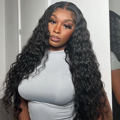 Water Wave Wig Natural Black Curly Wig Human Hair 2x4 U-part Wigs