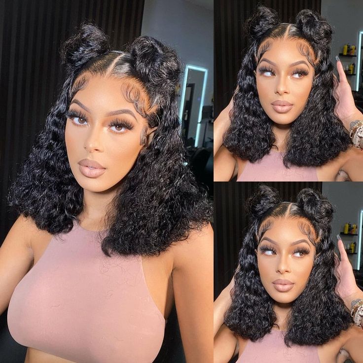 Water Wave Natural Black Short Bob 13x4 Lace Front Human Hair Wig
