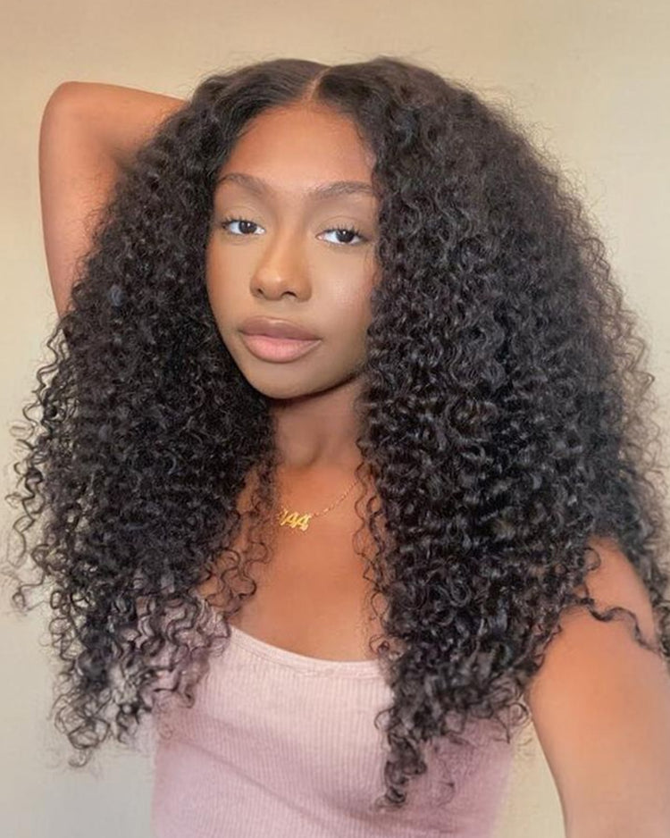 Limited Design Special Jerry Curl Natural Black 6-inch Deep Lace Double Drawn Human Hair Wigs