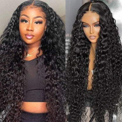 Water Wave 4x4 Lace Closure Wig Natural Black Wave Style Human Hair Wigs
