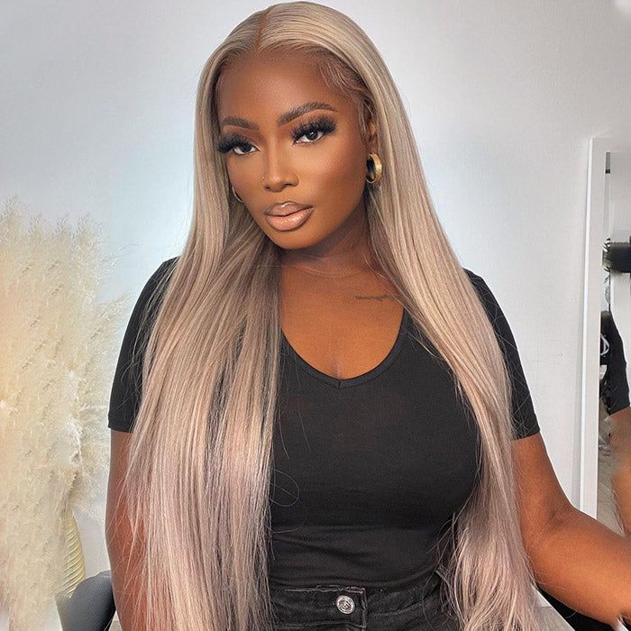 30&quot; Glueless 6x5 Lace Brown Wig with Blonde Highlights Natural Straight/Body Wave Human Hair Wigs Beginner Friendly