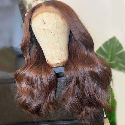 Chestnut Dark Brown Color Wig 13x6 Lace Front Wig Body Wave Human Hair Free Part