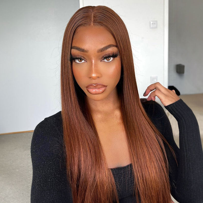 Chestnut Brown Colored Straight Pre-Cut 6x5 Lace Glueless Human Hair Wigs
