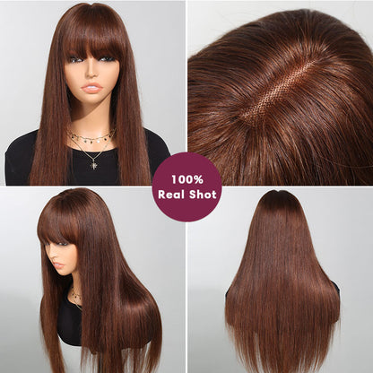 3x2 Lace Chestnut Dark Brown Color Wig Straight With Bangs 