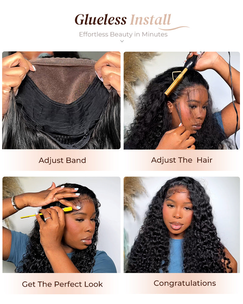 Deep Wave Natural Black Glueless 6x5 Pre-cut Lace Human Hair Wigs