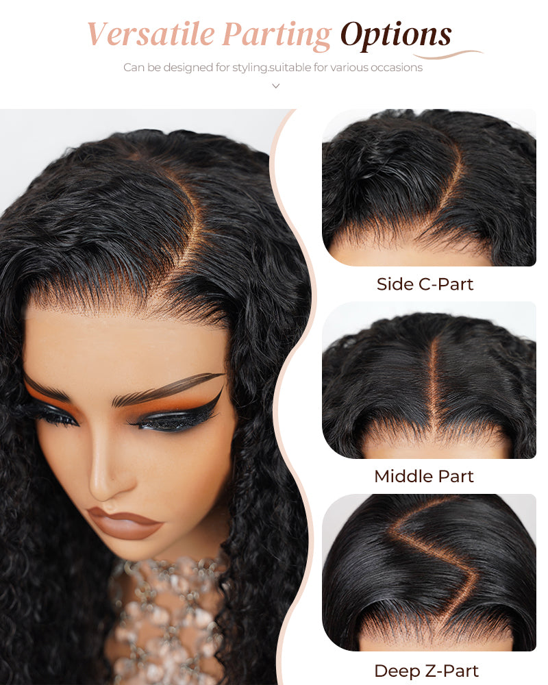 Deep Wave Natural Black Glueless 6x5 Pre-cut Lace Human Hair Wigs