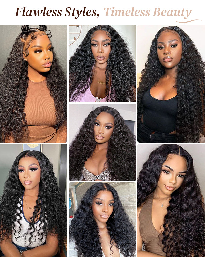 Deep Wave Natural Black Glueless 6x5 Pre-cut Lace Human Hair Wigs