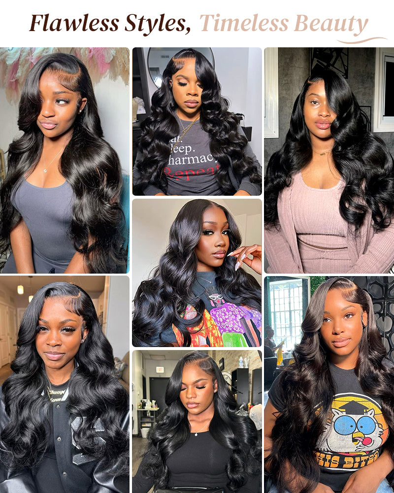 Body Wave Natural Black Body Wave Glueless 6x5 Pre-Cut Lace Front Wig C-part Human Hair Wig C-part