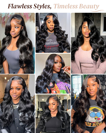 Body Wave Natural Black Body Wave Glueless 6x5 Pre-Cut Lace Front Wig C-part Human Hair Wig C-part
