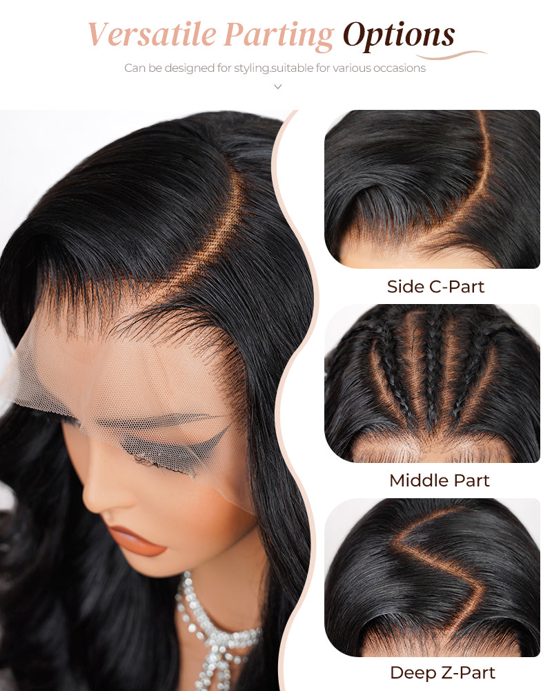 Body Wave Natural Black 13x4 Lace Front Human Hair Wig With Bleached Knots