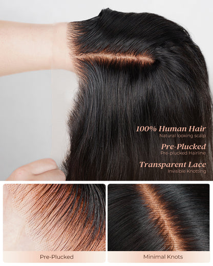 Body Wave Natural Black 13x4 Lace Front Human Hair Wig With Bleached Knots