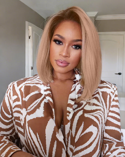 Arabella 6x5 invisible knots Glueless Ash Blonde Ombre Straight Bob Wig Pre-cut Lace Beginner Friendly