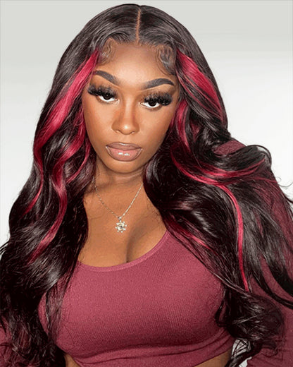Arabella $99 Final Deal Price 13x4/360 Lace Red Highlight/Natural Black Body Wave/Water Wave Wig