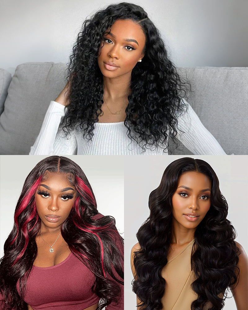 Arabella $99 Final Deal Price 13x4/360 Lace Red Highlight/Natural Black Body Wave/Water Wave Wig