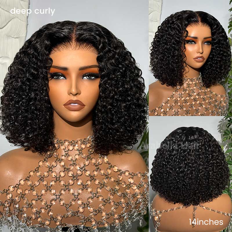 Glueless Short Shoulder Length 6-inch Deep Lace Front Natural Color Human Hair Wigs