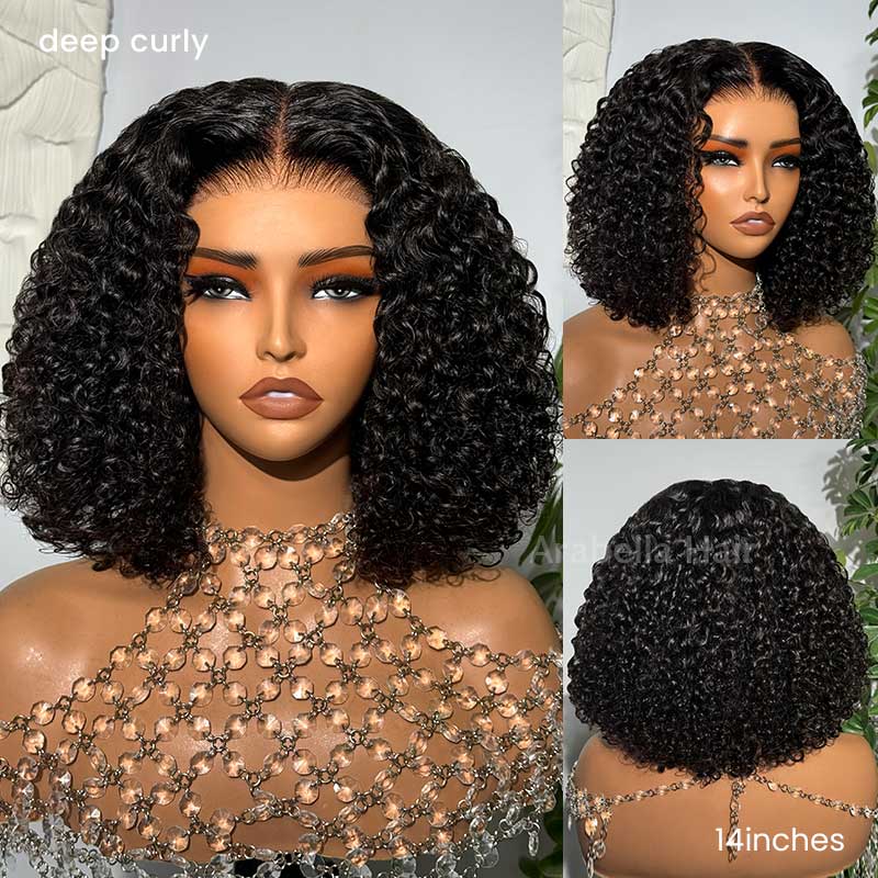 Jerry Curly Double Drawn Short Bob 6-inch Deep Lace Front Human Hair Wigs