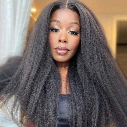 Glueless 6x5 Pre-Cut Lace Closure Yaki Straight Wear&amp;Go Upgrade HD Lace Natural Black Human Hair Wig Beginner-Friendly
