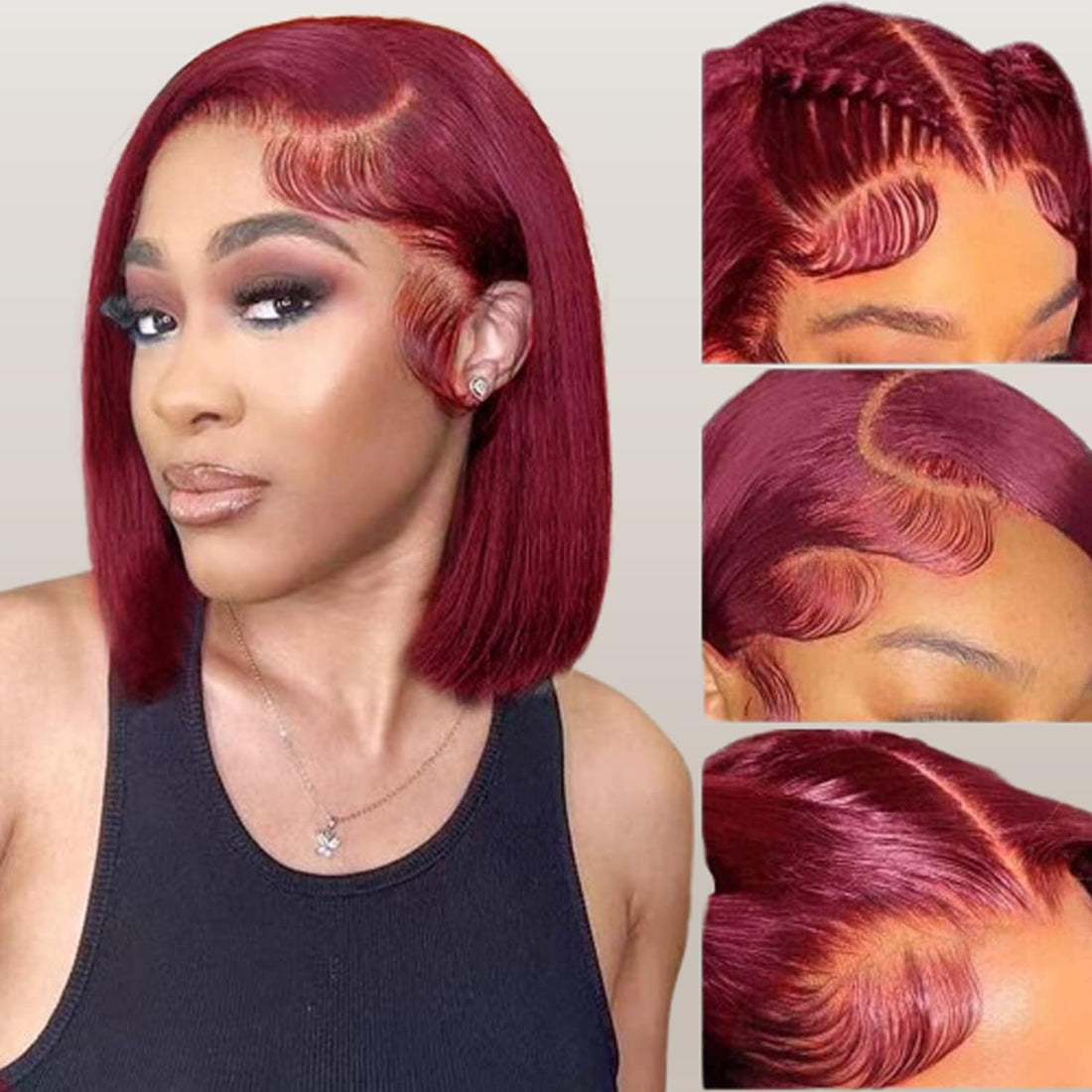 Burgundy Red 99J Color Bob 13x4 Lace Wigs - Straight Human Hair Wigs for Black Women, 180% Density