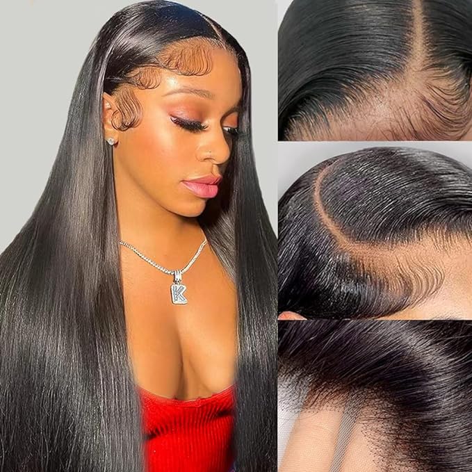 Straight Natural Black Glueless 6x5 Pre-Cut Lace Closure Human Hair Wigs