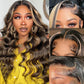 13x4 Lace Balayage Highlight Colored Lace Frontal Wigs Body Wave Human Hair Wigs Free Part