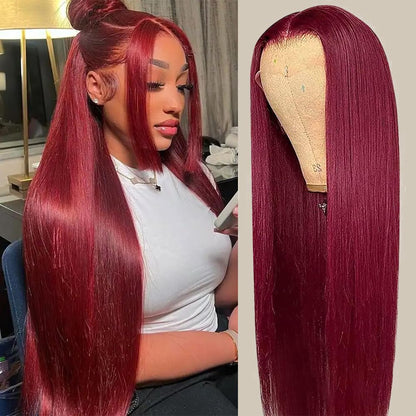 4x4/5x5 Lace Burgundy 99J Red Colored Hair Closure Wig - Straight Undetectable Glueless Hair Wig