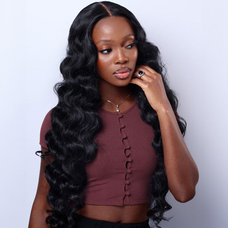 {ARABELLA LUXURY} 13x4 Glueless Lace 36 Inches Long Length Straight/Loose Body Wave Natural Black Human Hair Wig