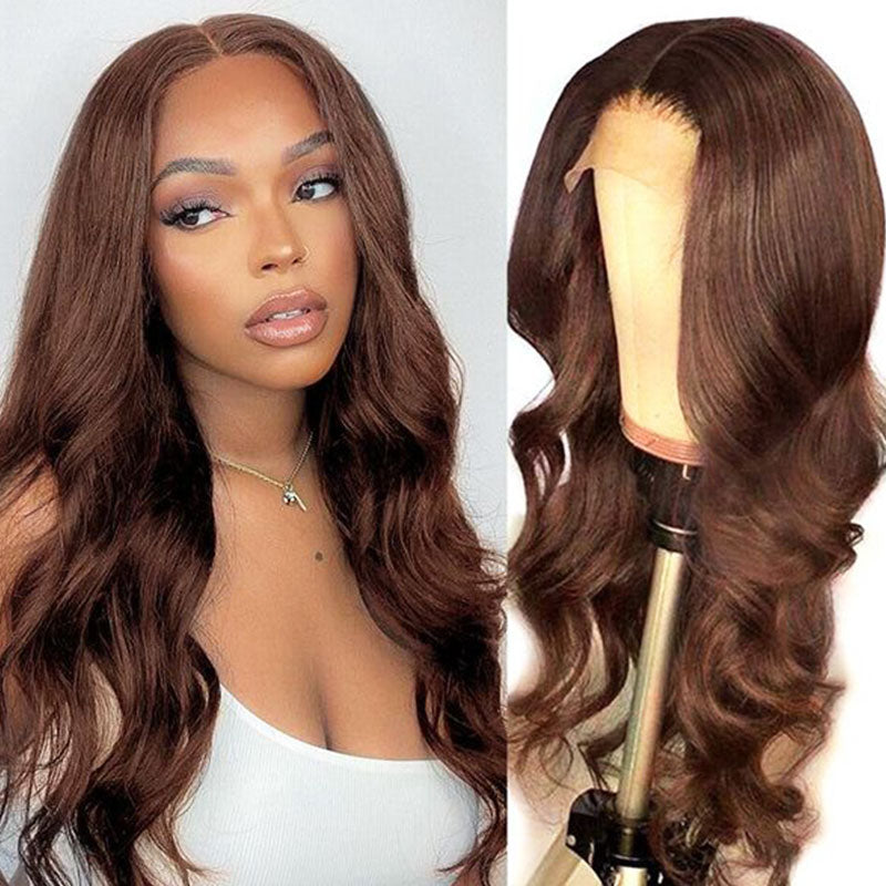 13x6 Lace Chestnut Dark Brown Color Wig Lace Front Wig Body Wave Human Hair Free Part