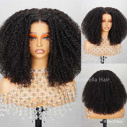 Double Drawn 6-inch Deep Lace Easy-Wear Curly 3D Cap Pre-Plucked Natural Black Human Hair Wigs