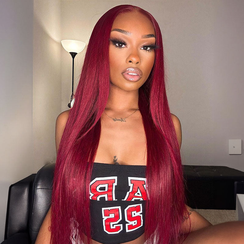 13x4 Lace Burgundy 99J Red Colored Hair Closure Wigs Straight Undetectable Hair Wig Color Wig Glueless