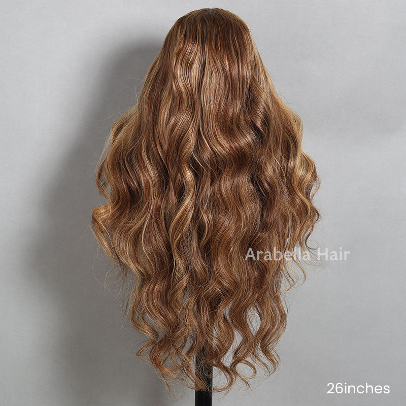 5x5 Lace Body Wave Glueless Honey Blonde Piano Highlights Colored Human Hair Wigs Free Part