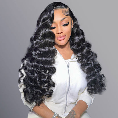 Loose Wave Natural Black 360 Lace Frontal Human Hair Wig Free Part