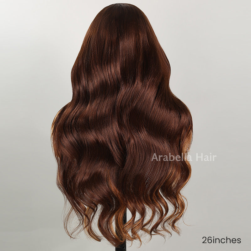 Highlight Brown Colored Loose Body Wave 13x4 Lace Frontal C-Part Design Human Hair Wig