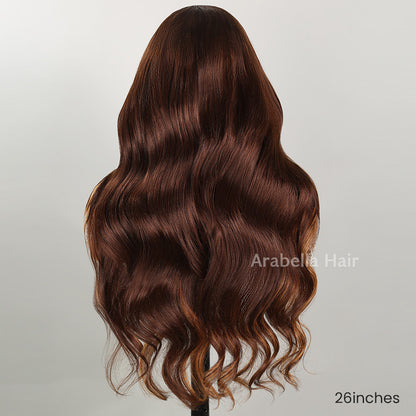 Highlight Brown Colored Loose Body Wave 13x4 Lace Frontal C-Part Design Human Hair Wig