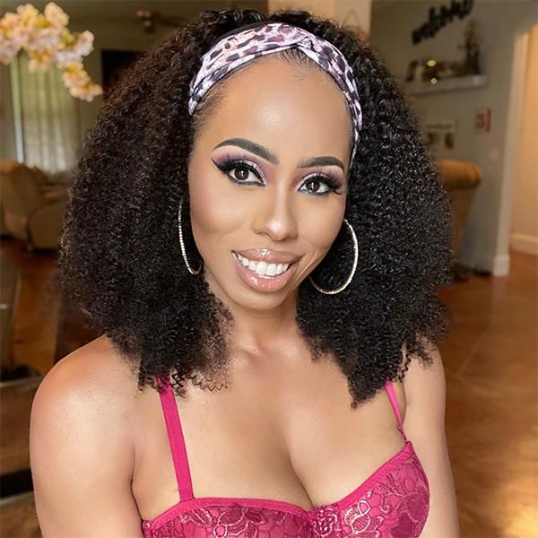 Headband Jerry Curly Wig Human Hair Glueless Natural Wig With Head Band Full Machine Made Wig