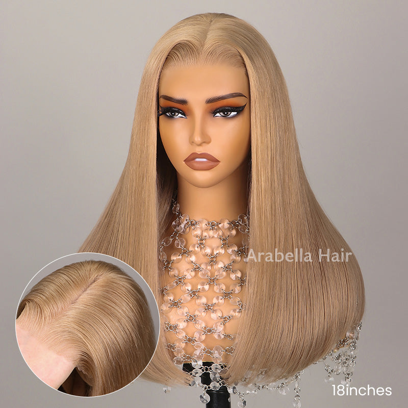 【Limited Design】Ash Honey Blonde Colored Easy-Wear Glueless 6x5 Pre-Cut Lace Straight Bob Wig With Bleached Knots Human Hair Wigs