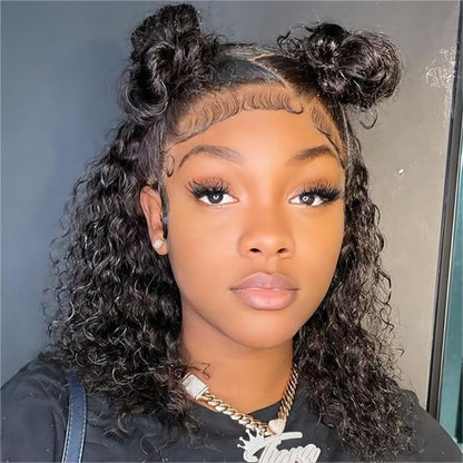 Water Wave Natural Black Short Bob 13x4 Lace Front Human Hair Wig