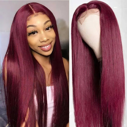 Human hair wig 4x4/5x5 Lace 99J Red Colored Hair Closure Wigs Body Wave/Straight Undetectable Hair Wig 180% Density Color Wig Glueless - arabellahair.com