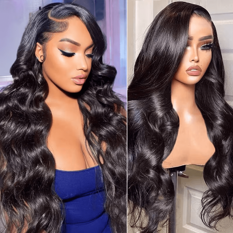 360 Full Lace Frontal Body Wave Wig - Free Part Human Hair Wig with Baby Hair Natural Black