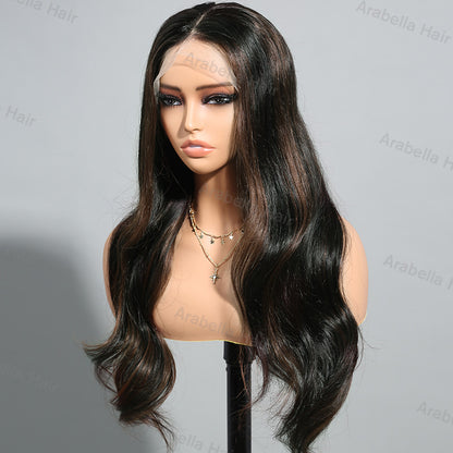 Brown Highlight Color Pre-Cut 13x4 Glueless Lace Front Natural Black Wear&amp;Go Upgrade HD Lace Body Wave  Human Hair Wig Beginner-Friendly