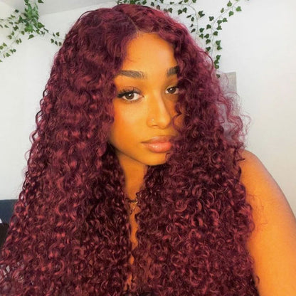Burgundy Red Auburn Colored Jerry Curly 13x4 Lace Front Human Hair Wigs