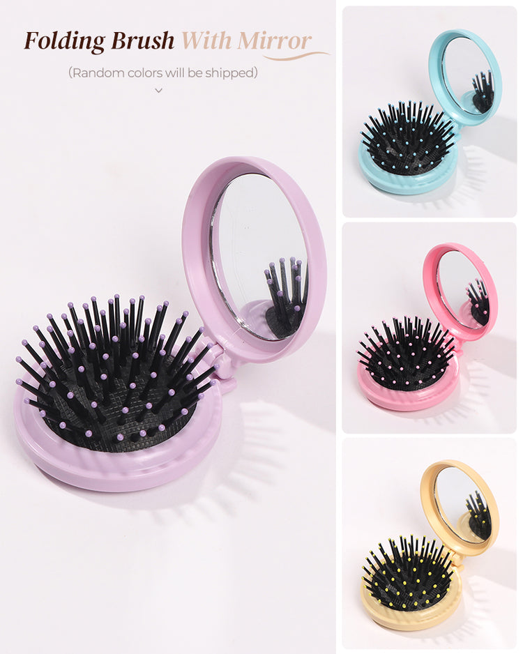 Arabella Folding Travel Hair Brush with Mirror