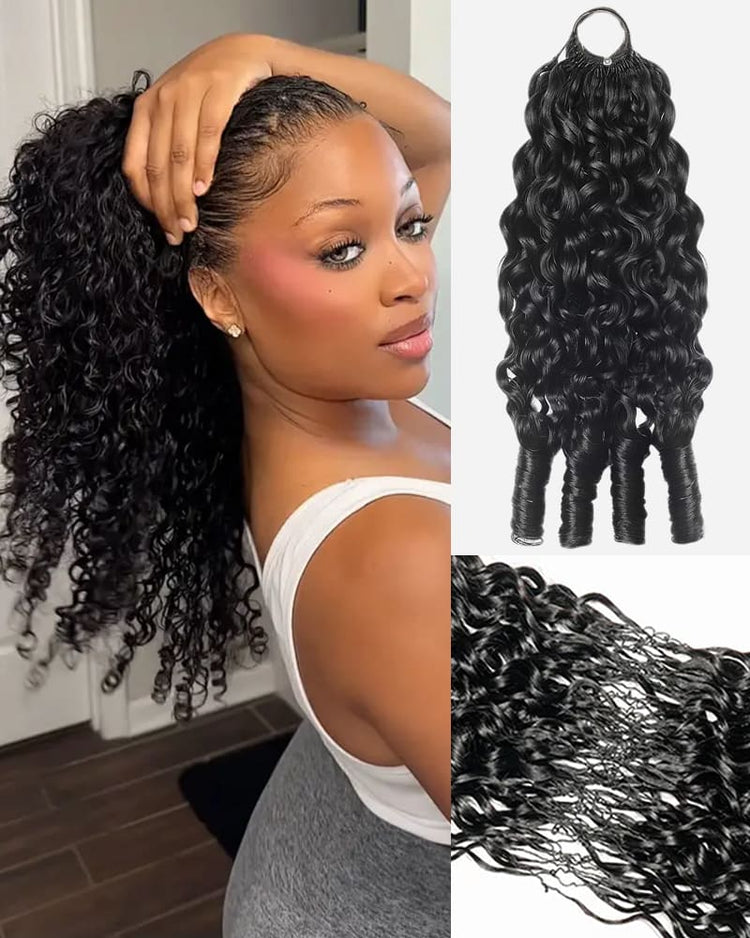 Arabella Jerry Curly with Burmese Curly Feather Crochet Hair Natural Black Hair Extensions Pre-Separated Lightweight Miracle Knots